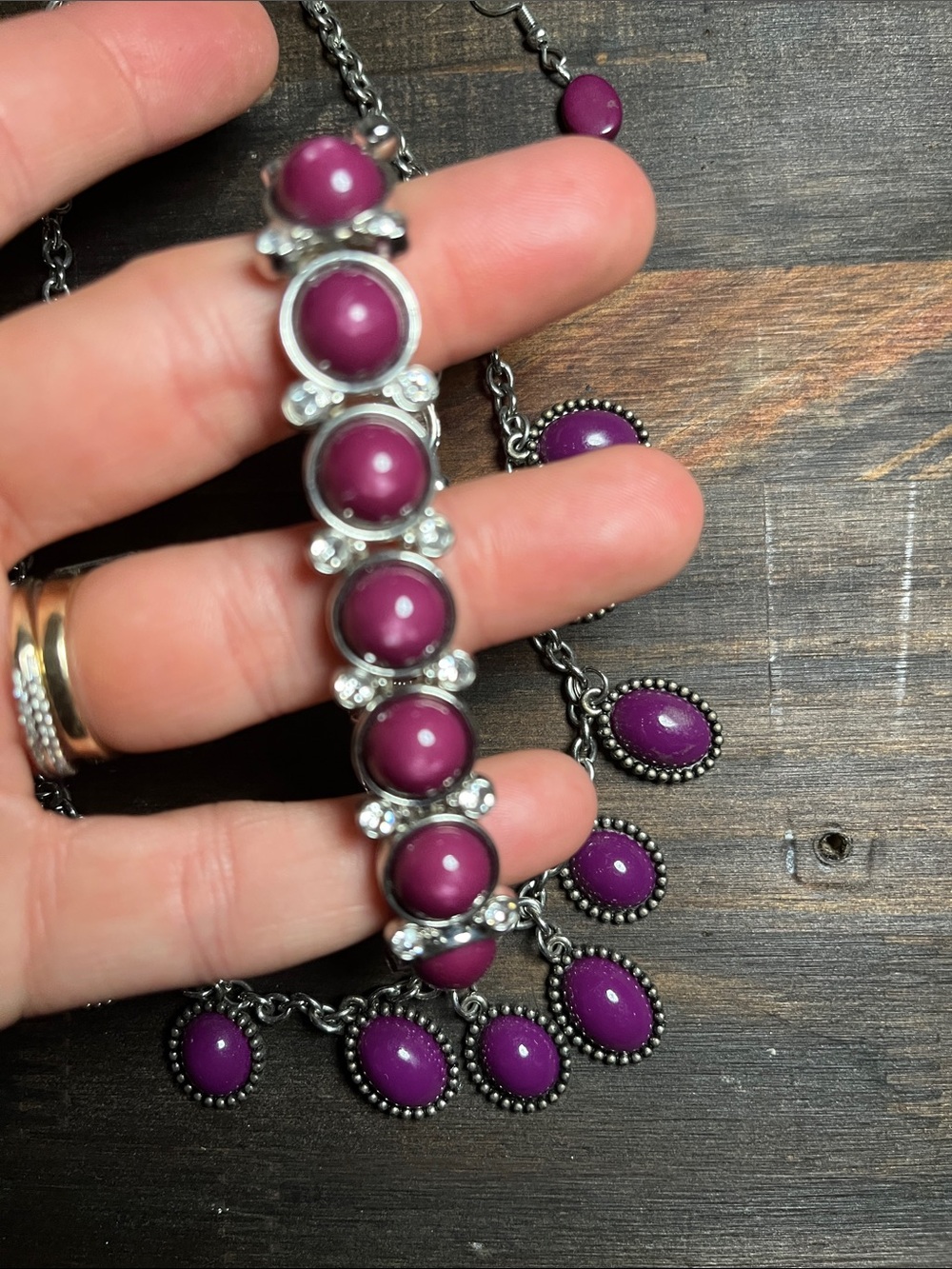 Purple Stone Drop Necklace & Bracelet Set - Women's Fashion Jewelry - Picture 4 of 4